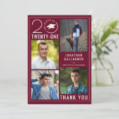 Modern Afstuderen Maroon Stijlvol Klasse Jaar Bedankkaart (Staand voorkant)