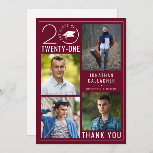 Modern Afstuderen Maroon Stijlvol Klasse Jaar Bedankkaart (Voorkant / Achterkant)