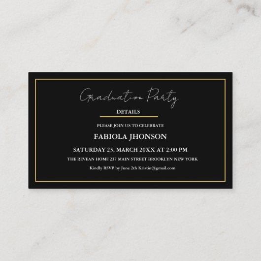 Modern Afstuderen Naam Kaart Invoegen Goud Lijst (Achterkant)