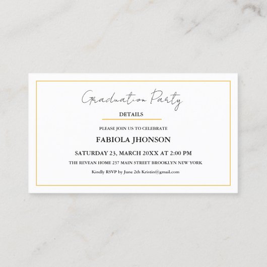 Modern Afstuderen Naam Kaart Invoegen Goud Lijst Contactkaartje (Achterkant)