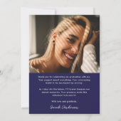 Modern Afstuderen Navy blauw wit foto Afstuderen Bedankkaart (Achterkant)