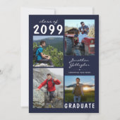 Modern Afstuderen Navy Blue 4 Foto handgeschreven Aankondiging (Voorkant)