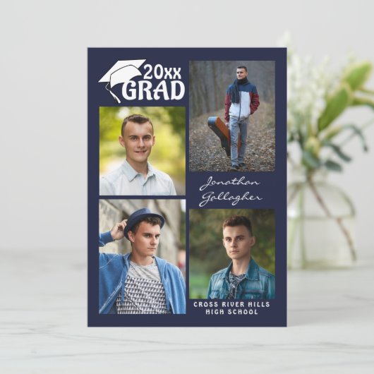 Modern Afstuderen Navy Blue 5 Photo AFSTUDEERDER Aankondiging (Staand voorkant)