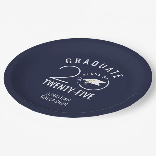 Modern Afstuderen Navy Blue Class Jaar Typografie Papieren Bordje (Gekanteld)