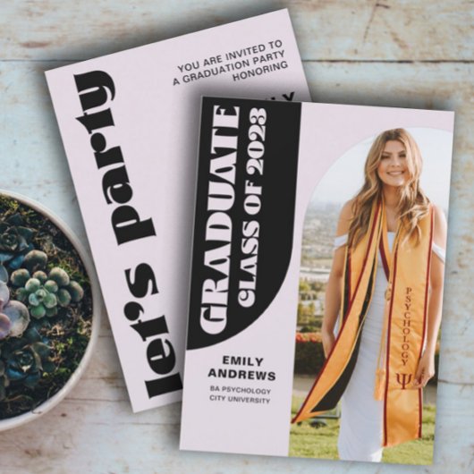 Modern Afstuderen Paarse Arch & Foto Afstudeerder Kaart