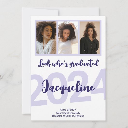 Modern Afstuderen Paarse Script Fotocollage Aankondiging (Voorkant)