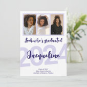 Modern Afstuderen Paarse Script Fotocollage Aankondiging (Staand voorkant)