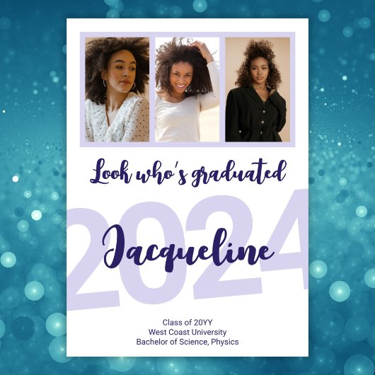 Modern Afstuderen Paarse Script Fotocollage Aankondiging