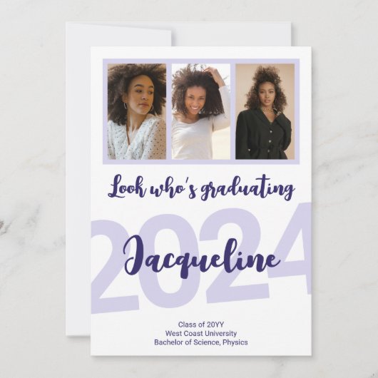 Modern Afstuderen Paarse Script Fotocollage Kaart (Voorkant)