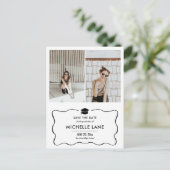 Modern Afstuderen Pet Bewaar de datum twee foto's Briefkaart (Staand voorkant)