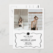 Modern Afstuderen Pet Bewaar de datum twee foto's Briefkaart (Voorkant / Achterkant)