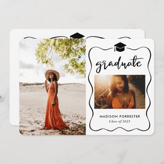 Modern Afstuderen Pet Casual script Kaart (Voorkant / Achterkant)