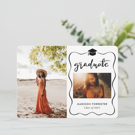 Modern Afstuderen Pet Casual script Kaart (Staand voorkant)