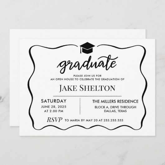 Modern Afstuderen Pet Open Huis Afstuderen Kaart (Voorkant / Achterkant)