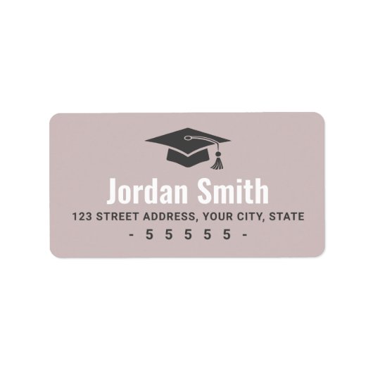 Modern afstuderen pet roos taupe retouradres etiket (Voorkant)