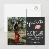 Modern Afstuderen Pet sparen de Datum Grauwe Foto Aankondigingskaart (Voorkant / Achterkant)