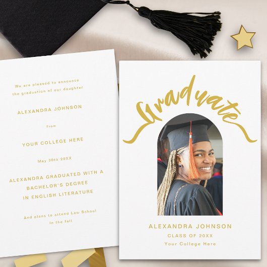 Modern Afstuderen Photo Arch Gold Script Afstudere Aankondiging