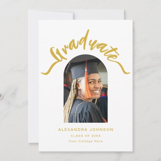 Modern Afstuderen Photo Arch Gold Script Afstudere Aankondiging (Voorkant)