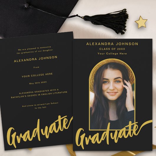 Modern Afstuderen Photo Arch Gold Script Zwart Aankondiging