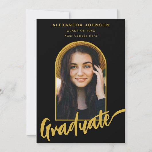Modern Afstuderen Photo Arch Gold Script Zwart Aankondiging (Voorkant)