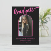 Modern Afstuderen Photo Arch Roze Script Zwart Aankondiging (Staand voorkant)