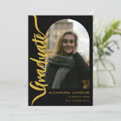 Modern Afstuderen Photo Arch Zwart Goud Script Aankondiging (Staand voorkant)