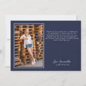 Modern Afstuderen Photo Collage Navy Blue Bedankkaart (Achterkant)