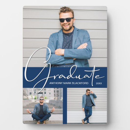 Modern Afstuderen Photo Collage Navy Blue Fotoplaat (voorkant)