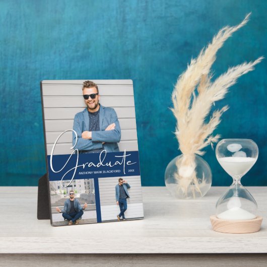 Modern Afstuderen Photo Collage Navy Blue Fotoplaat (Zijkant)