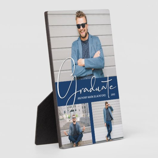 Modern Afstuderen Photo Collage Navy Blue Fotoplaat (Zijkant)