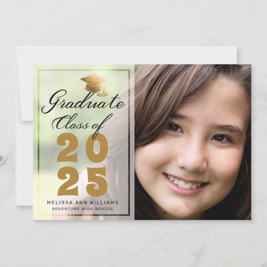 Modern Afstuderen Photo Gold Black Script 2025 Aankondiging (Voorkant)
