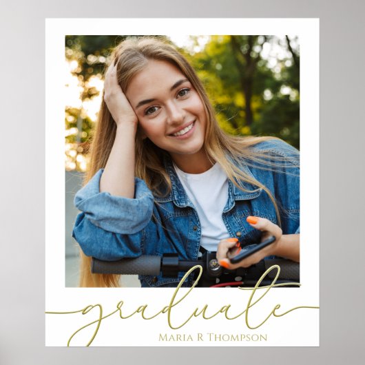 Modern Afstuderen Photo Minimalist Gold Script Poster (Voorkant)