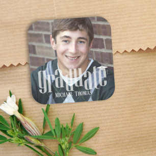 Modern Afstuderen Photo Party Custom Vierkante Sticker