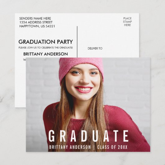 Modern Afstuderen Photo Party Invitation Briefkaar Uitnodiging Briefkaart (Voorkant / Achterkant)