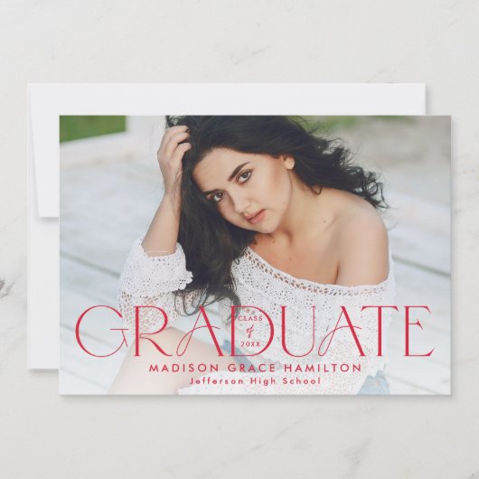 Modern Afstuderen Rode Typografie 2 Foto Afstudere Aankondiging (Voorkant)