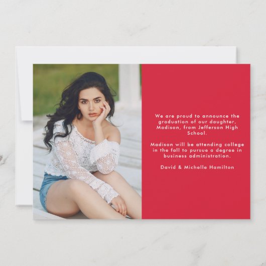 Modern Afstuderen Rode Typografie 2 Foto Afstudere Aankondiging (Achterkant)