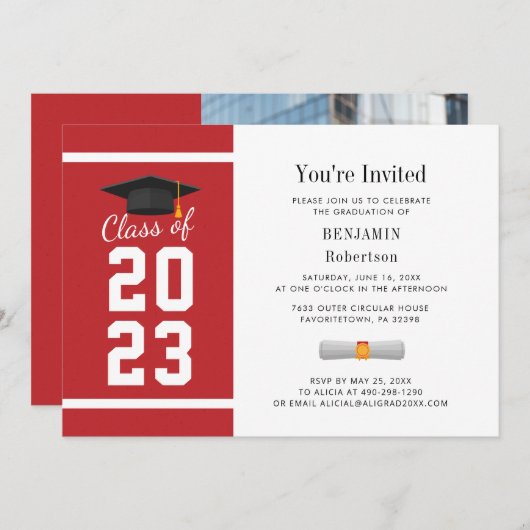 Modern Afstuderen Rood Wit Afstudeerder Foto 2024 Kaart (Voorkant / Achterkant)
