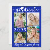 Modern Afstuderen Royal Blue 5-fotoscript Aankondiging (Voorkant)