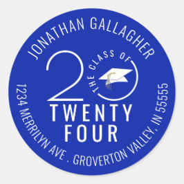 Modern Afstuderen Royal Blue Jaar Retouradres Ronde Sticker