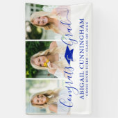 Modern Afstuderen Royal Blue Script 3 foto's Spandoek (Verticaal)