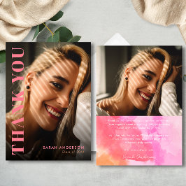 Modern Afstuderen Roze en Oranje Foto Afstuderen Bedankkaart