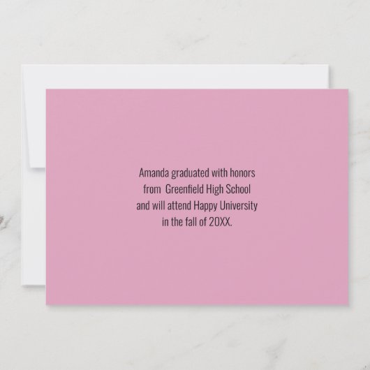 Modern Afstuderen Roze Glitter Foto Afstuderen Aankondiging (Achterkant)