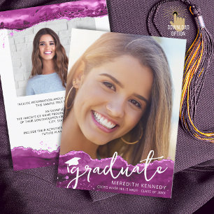 Modern Afstuderen Roze Magenta Glitter Chic Script Aankondiging