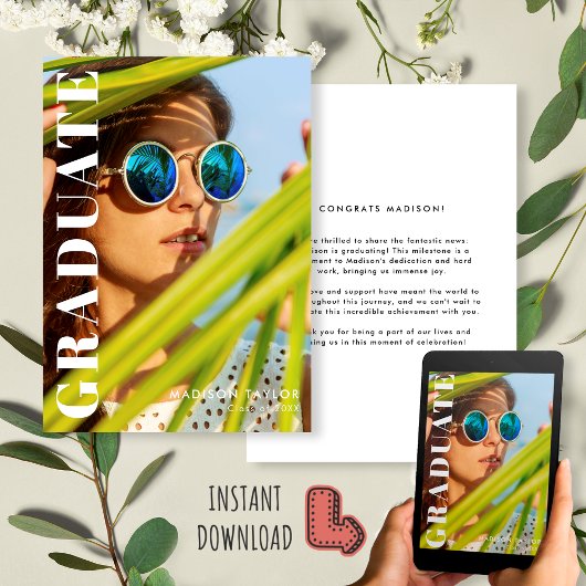 Modern Afstuderen Rug en Wit Foto Afstuderen Aankondiging