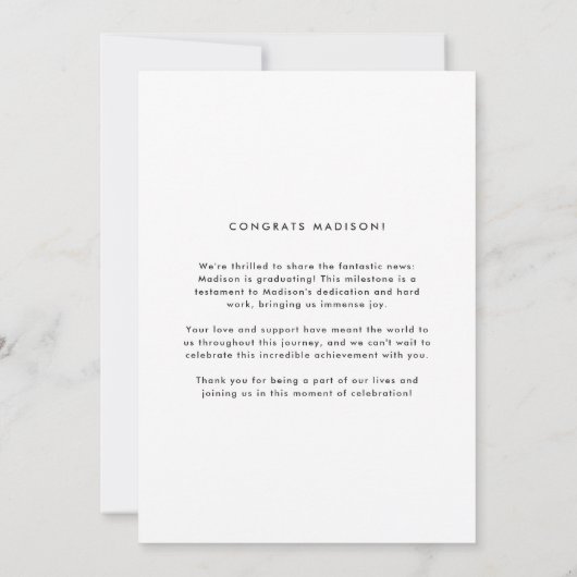 Modern Afstuderen Rug en Wit Foto Afstuderen Aankondiging (Achterkant)