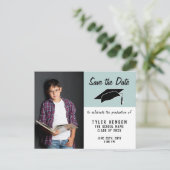 Modern Afstuderen Save the Date Blue Foto Aankondigingskaart (Staand voorkant)