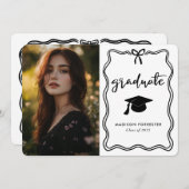 Modern Afstuderen Schattige Bow Casual Script Kaart (Voorkant / Achterkant)