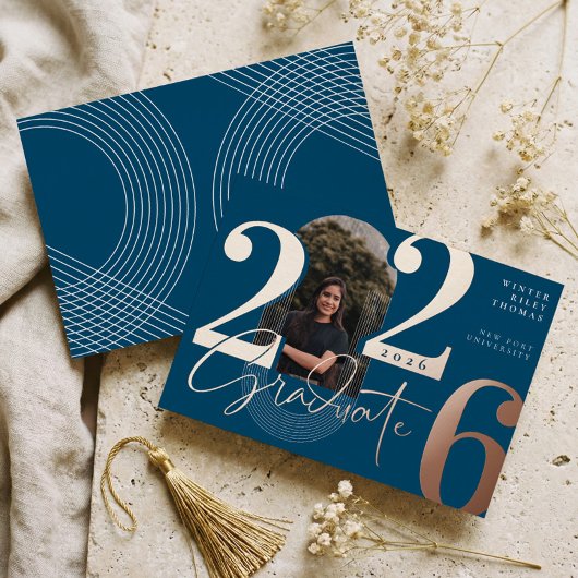 Modern Afstuderen Script 2025 concentrische boogfo Folie Uitnodiging