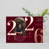 Modern Afstuderen Script 2025 concentrische boogfo Folie Uitnodiging (Staand Voorkant)