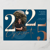 Modern Afstuderen Script 2025 concentrische boogfo Folie Uitnodiging (Voorkant)